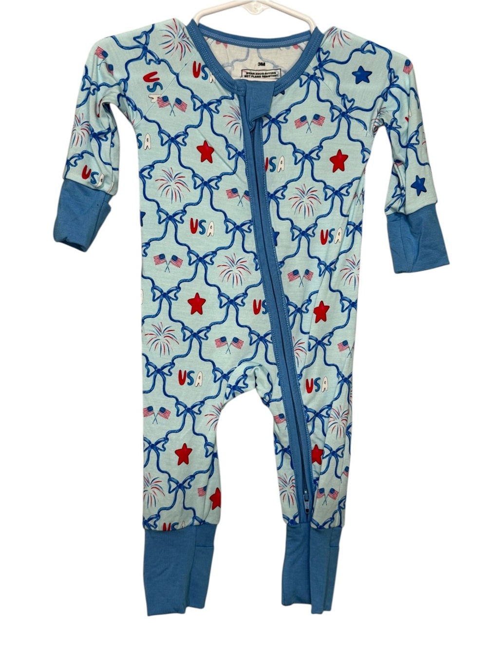 Kids USA Star & Fireworks One-Piece Pajamas - Light Blue